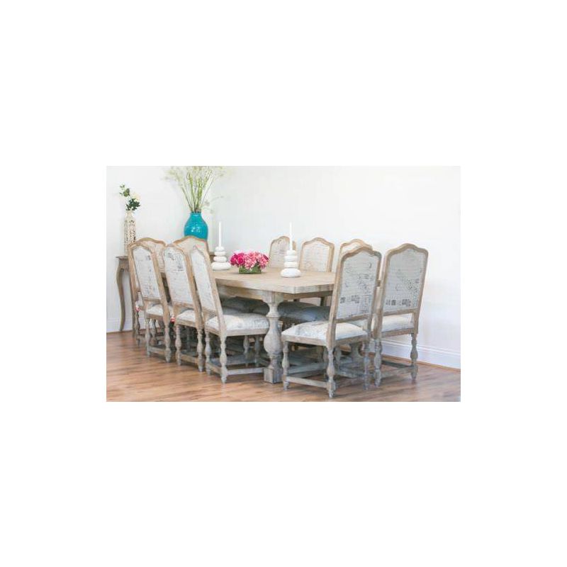 American Oak Solid Dining Table with 10 Parisian Print Dining Chairs